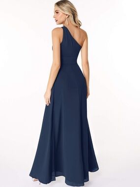 Azazie One-Shoulder Dark Navy Bridesmaid Dress - ‘Dallas’ Style - NWT - Size 2